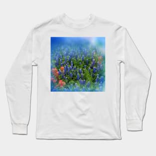 Pretty BlueBonnets - Blue and Red Hill Country Flowers - Spring Botanical Florals Long Sleeve T-Shirt